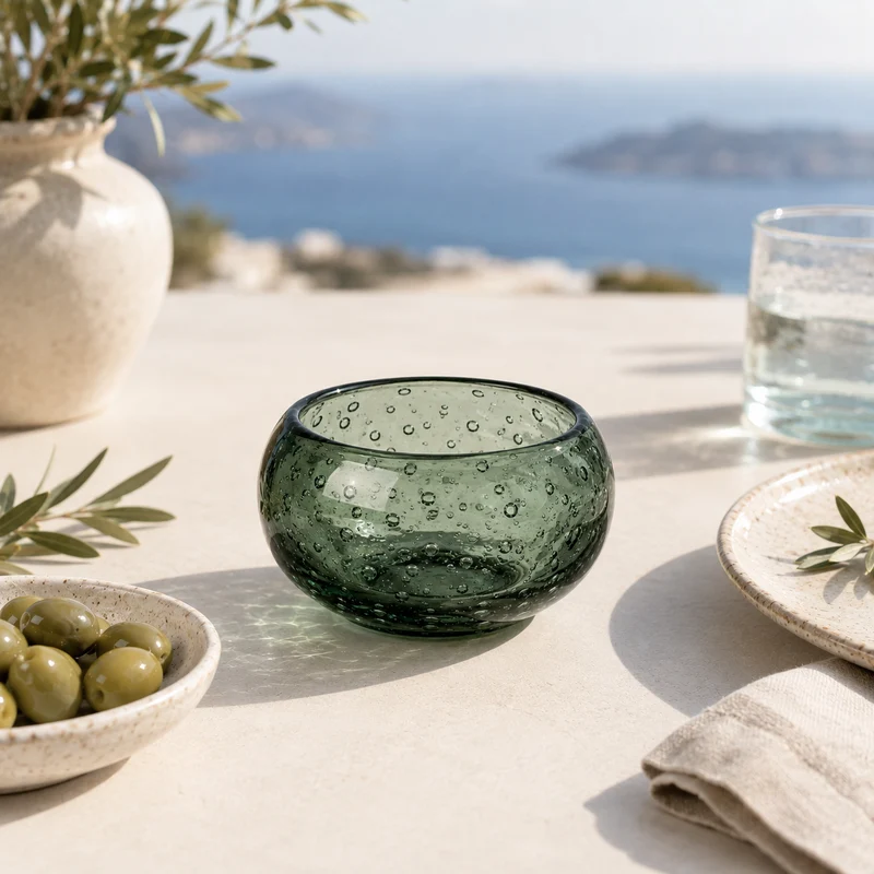Ciotola tonda in plastica verde scuro con texture a bolle – Riviera dark bowl