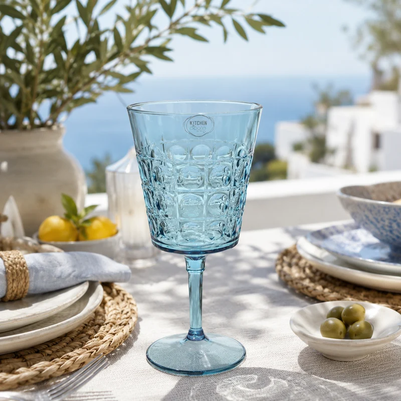 Calice da vino in plastica azzurro con texture a bolle – Riviera blue