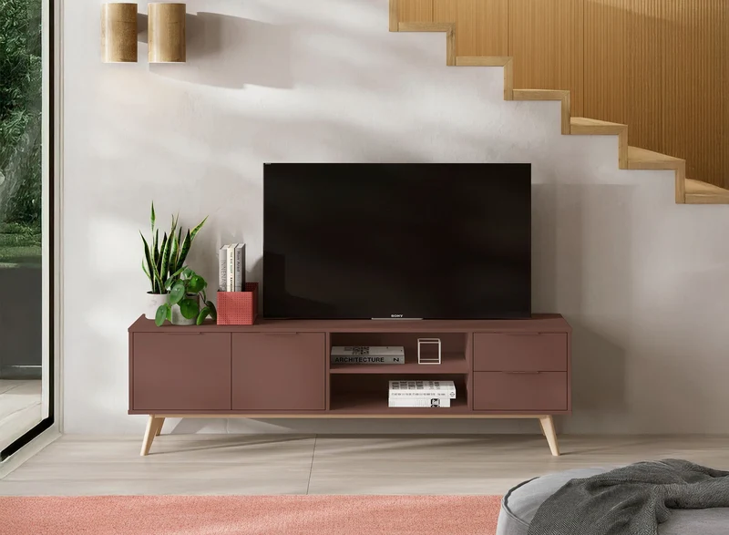 Mobile TV 2 ante 2 cassetti in legno di pino Lith 180x53 cm
