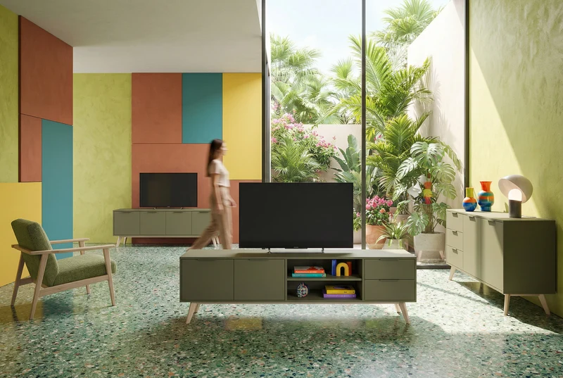 Mobile TV 2 ante 2 cassetti in legno di pino Lith 180x53 cm