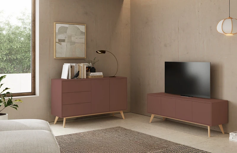 Madia 2 ante 3 cassetti in legno di pino Lith 140x81 cm