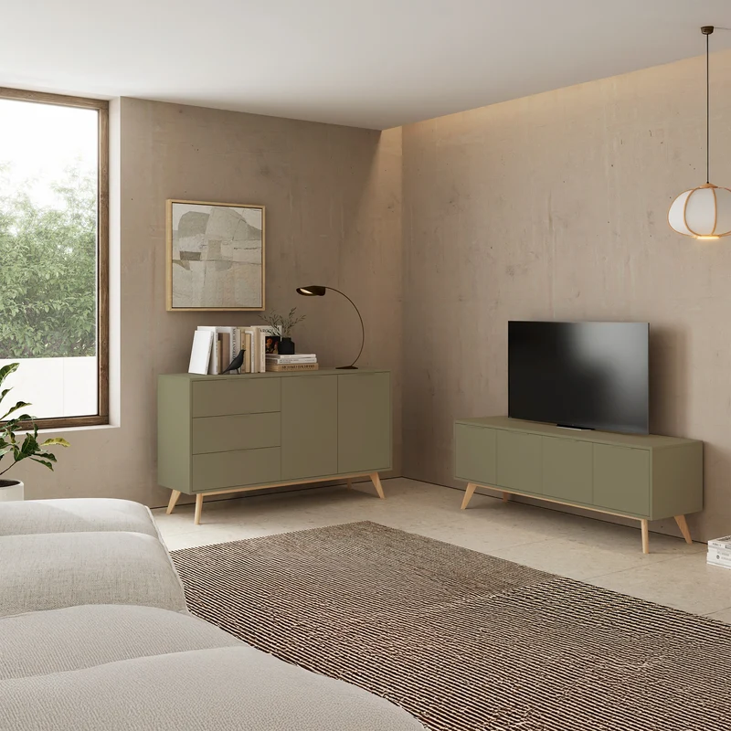 Madia 2 ante 3 cassetti in legno di pino Lith 140x81 cm