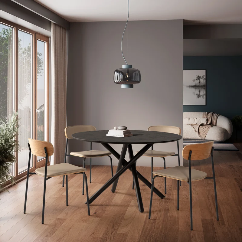 Tavolo rotondo con gamba in metallo nero Hugo 76x120 cm