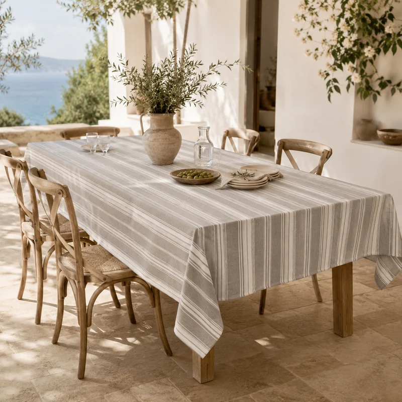 Tovaglia a righe grigio e bianco in cotone 140x240 cm - Greylish