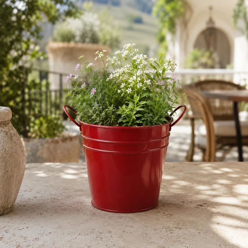 Vaso rotondo in metallo rosso H15 x Ø16 cm – Joey
