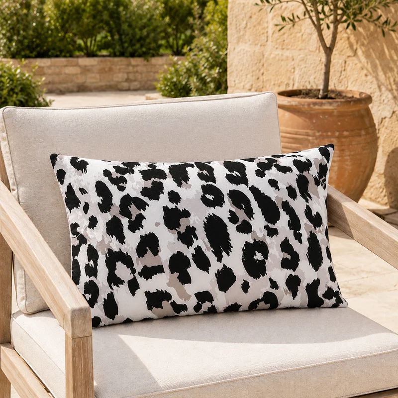 Cuscino da esterno fantasia animalier leopardata bianco e nero 30x50 cm – Felindra