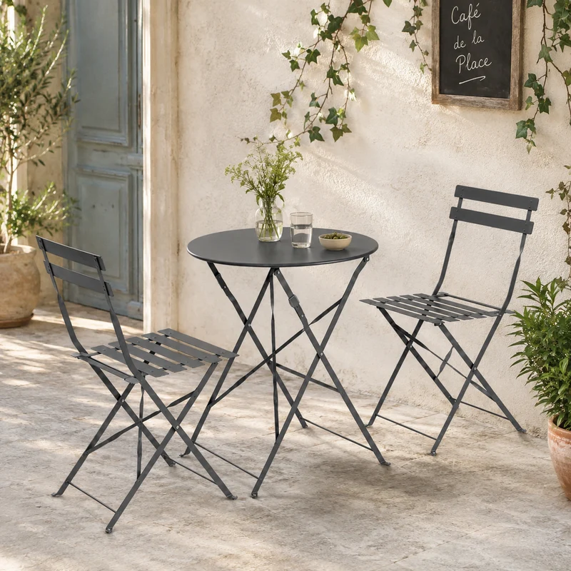 Set bistrot da giardino pieghevole in acciaio antracite – Austin