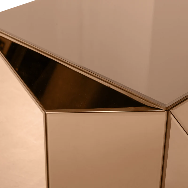 Tavolino marrone con vetro a specchio Lurex 40x40 cm