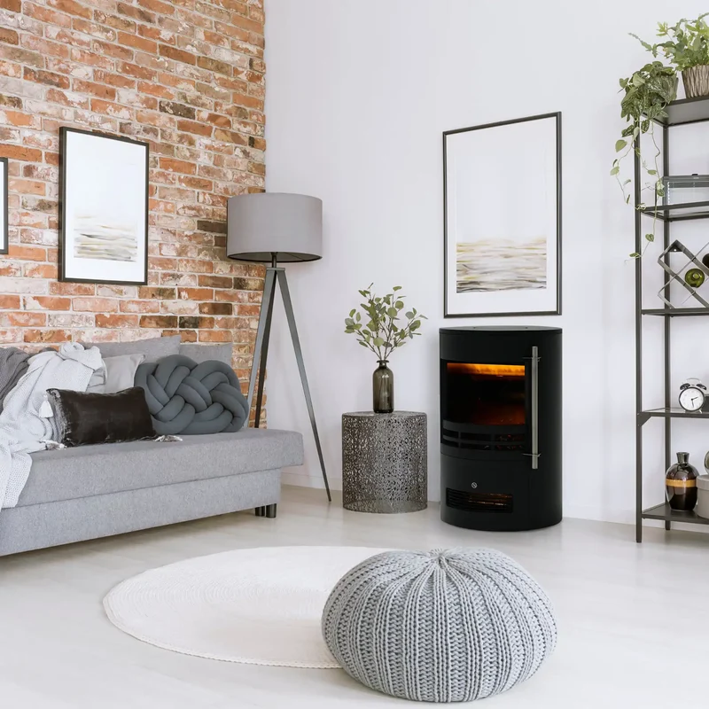 Kiwano - Finto camino elettrico nero con fiamma a led