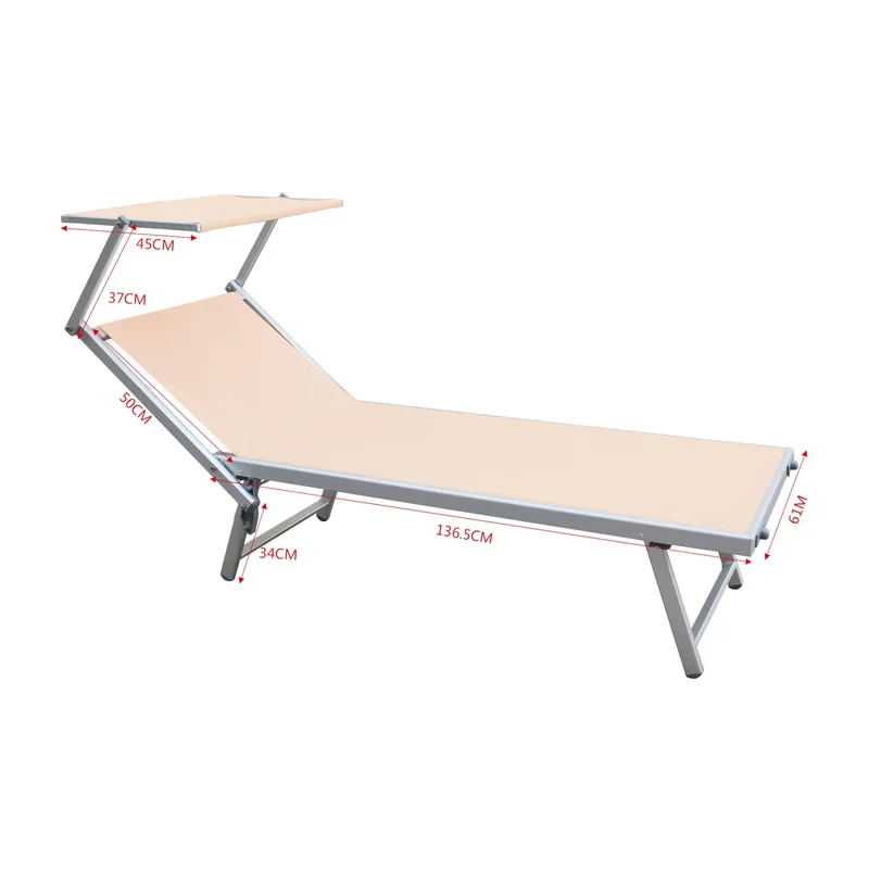 Jambul - Sdraio pieghevole beige con poggiatesta reclinabile