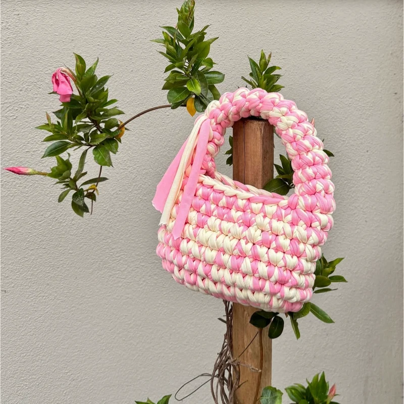 Borsa in lycra rosa baby e bianca