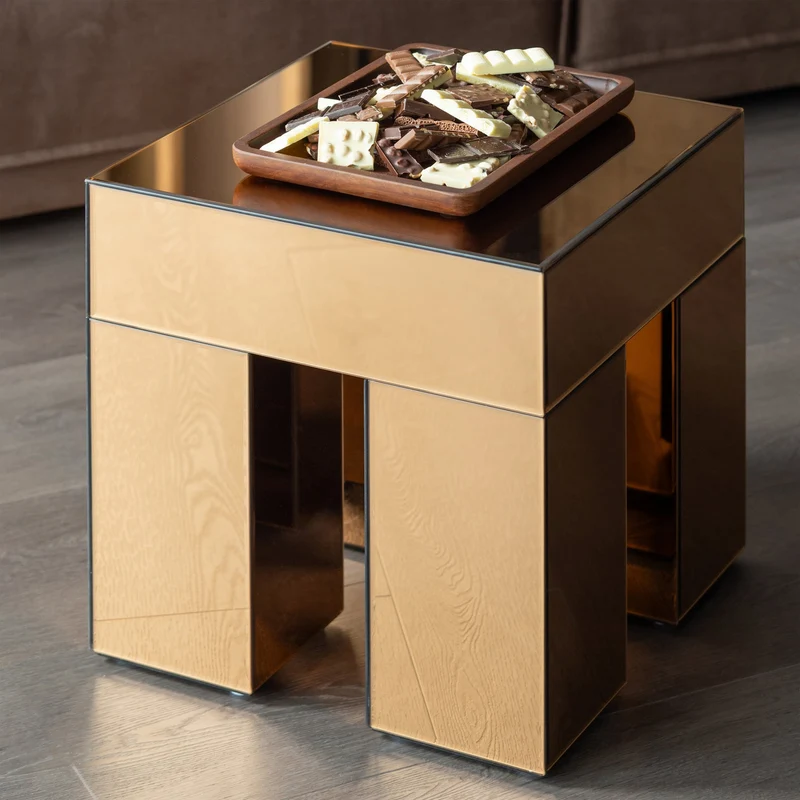 Tavolino marrone con vetro a specchio Sage 45x50 cm