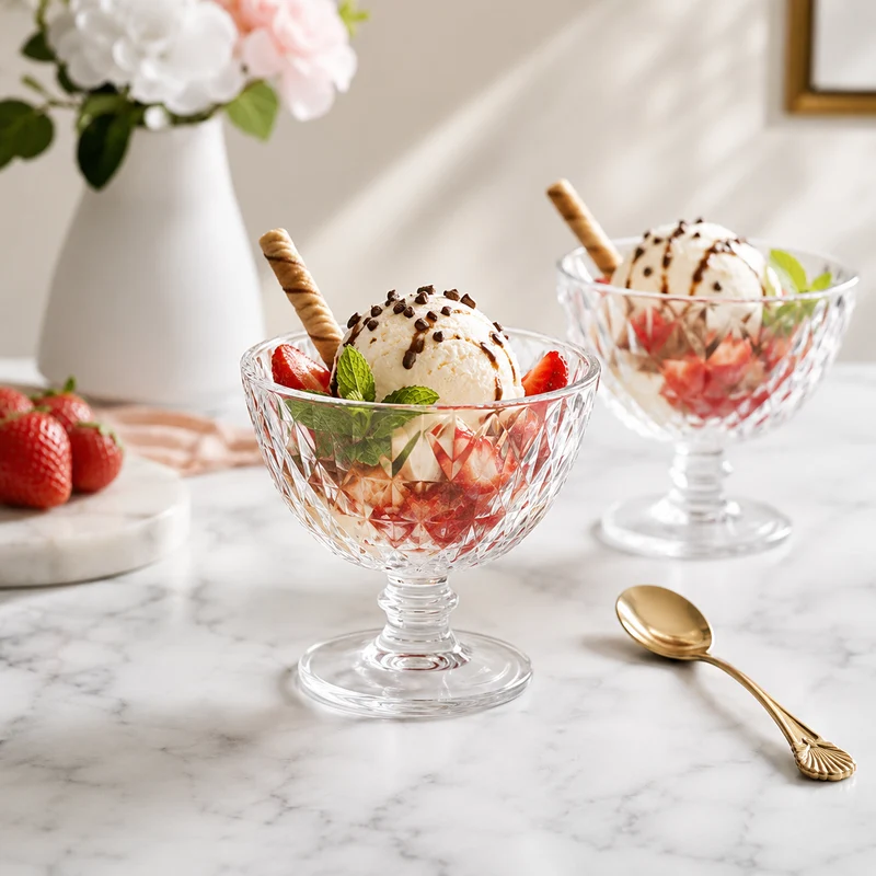 Set 6 coppette gelato in vetro trasparente diamantato 280 ml – Diamond