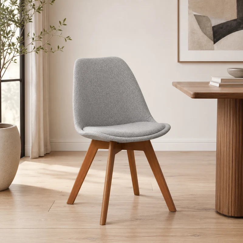 Sedia da pranzo stile vintage in poliestere grigio con gambe in faggio – Baya Vintage