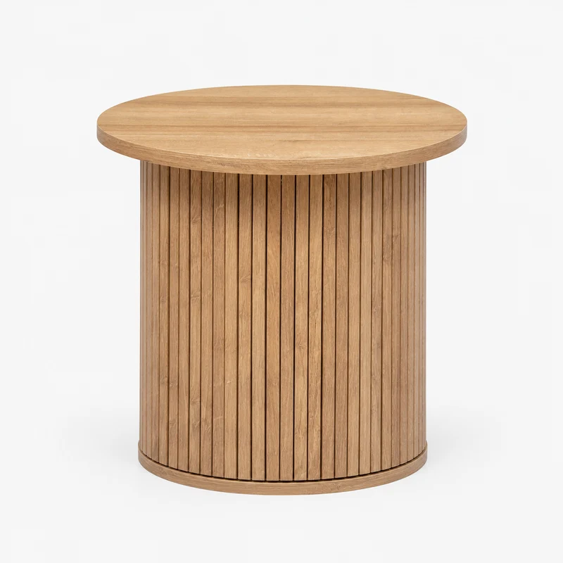 Tavolino rotondo alto con base a listelli effetto legno Ø45 cm – Colva