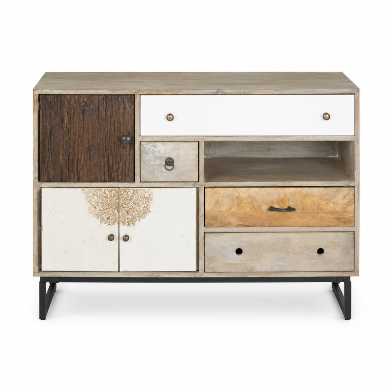 Credenza in legno di mango con 4 cassetti e 3 ante bianco naturale – Koval