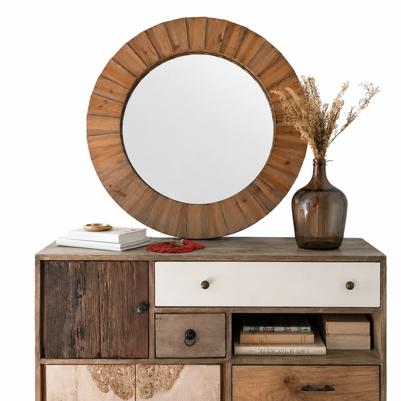 Credenza in legno di mango con 4 cassetti e 3 ante bianco naturale – Koval
