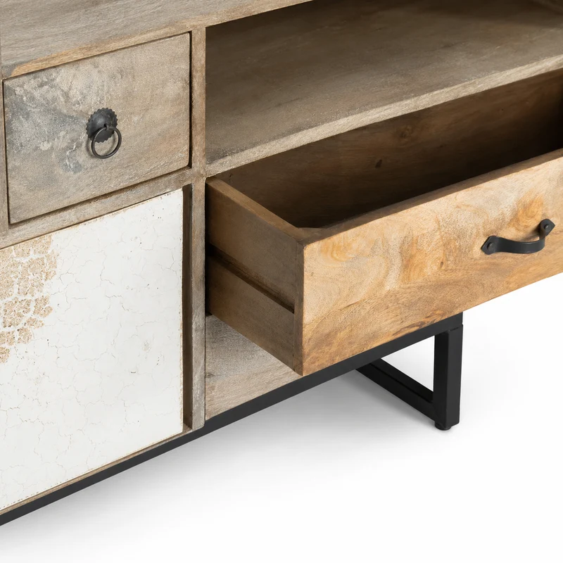 Credenza in legno di mango con 4 cassetti e 3 ante bianco naturale – Koval