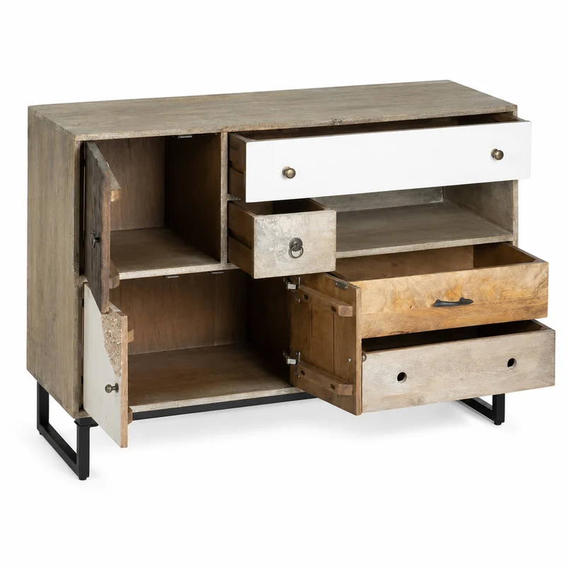 Credenza in legno di mango con 4 cassetti e 3 ante bianco naturale – Koval
