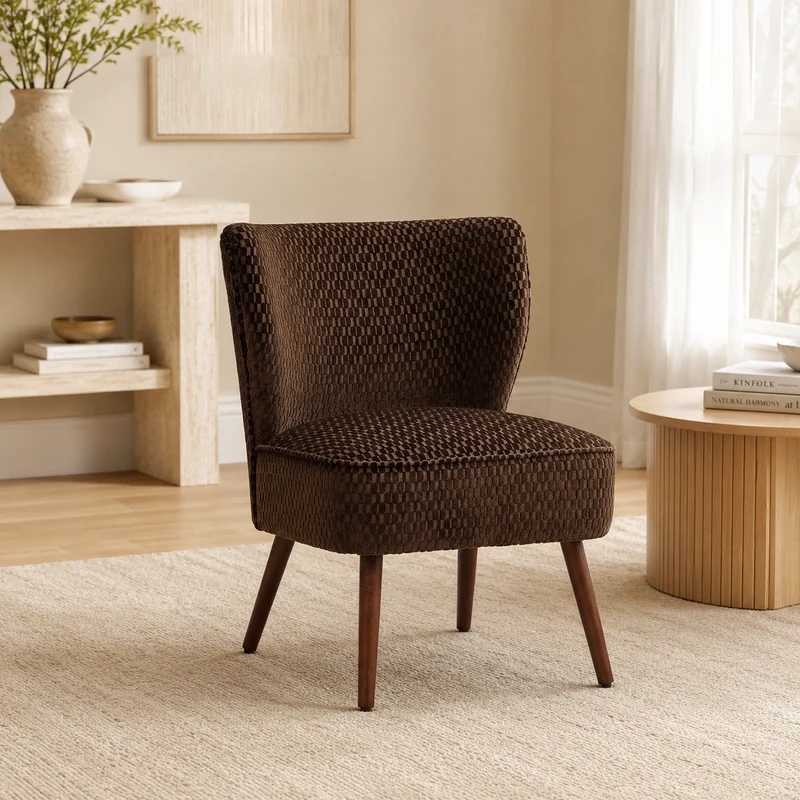 Poltrona crapaud in velluto marrone con gambe in legno H80 cm – Chiara