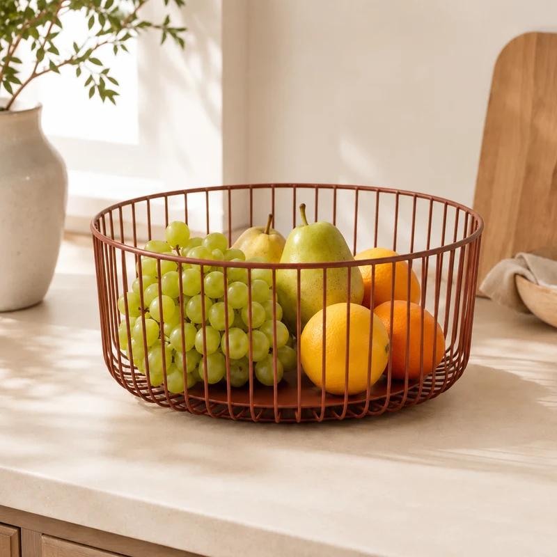 Fruttiera rotonda traforata in metallo terracotta Ø28,5 cm – Filare