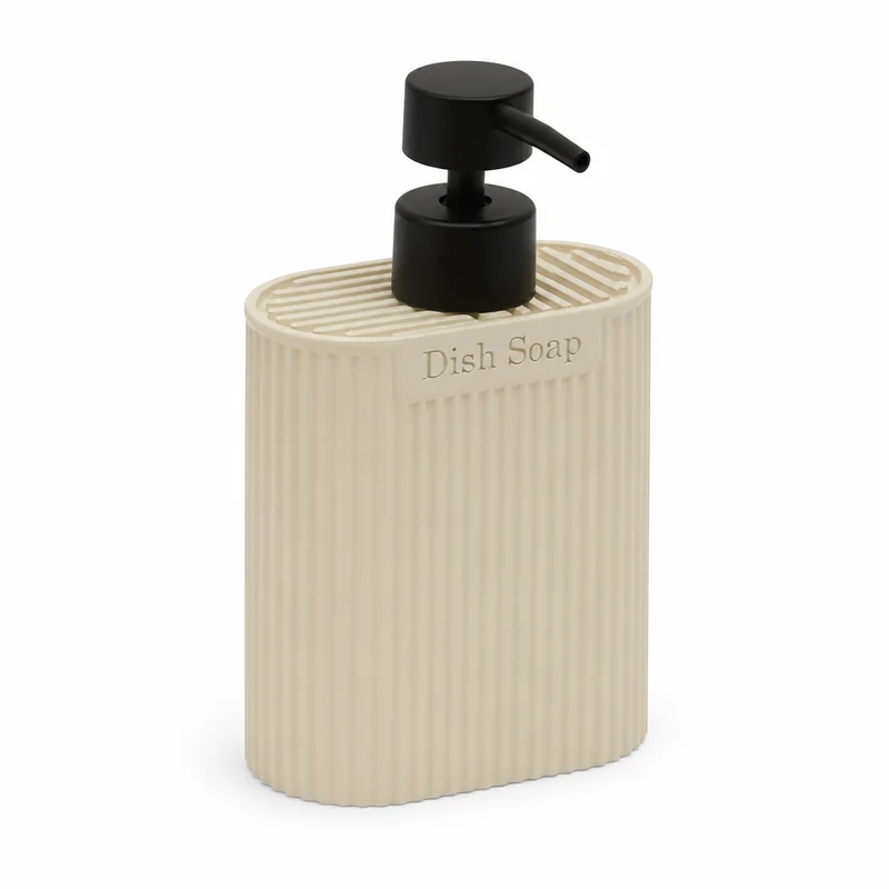 Set 2 dispenser sapone con vassoio in poliresina beige 375 ml – Terra Duo