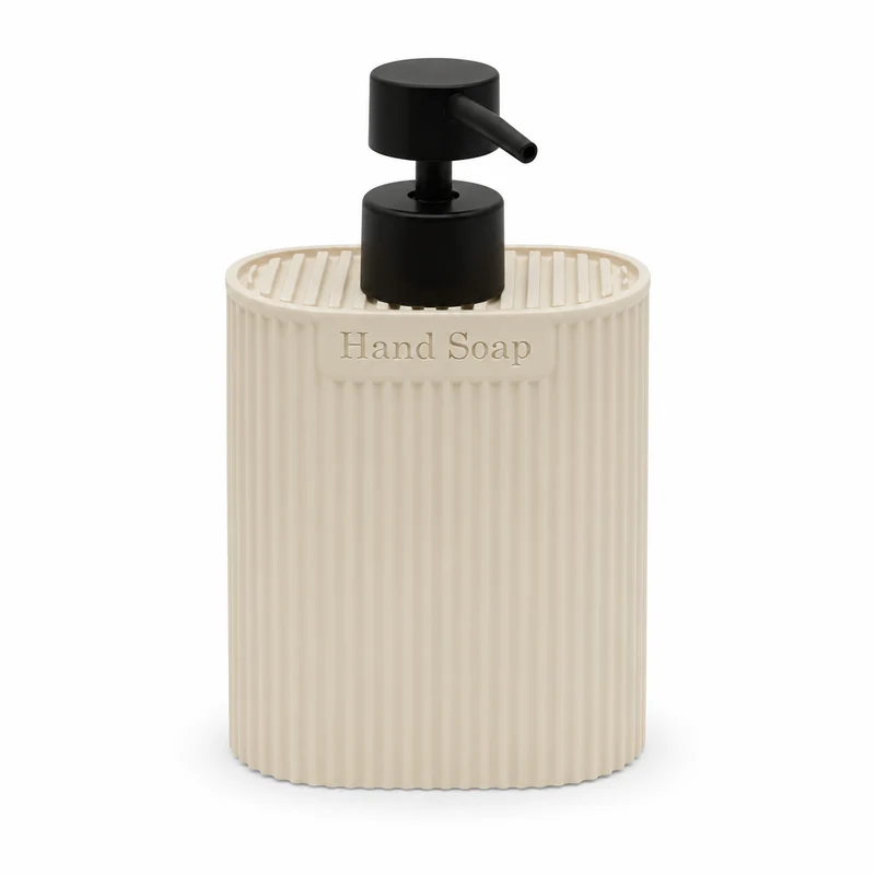 Set 2 dispenser sapone con vassoio in poliresina beige 375 ml – Terra Duo