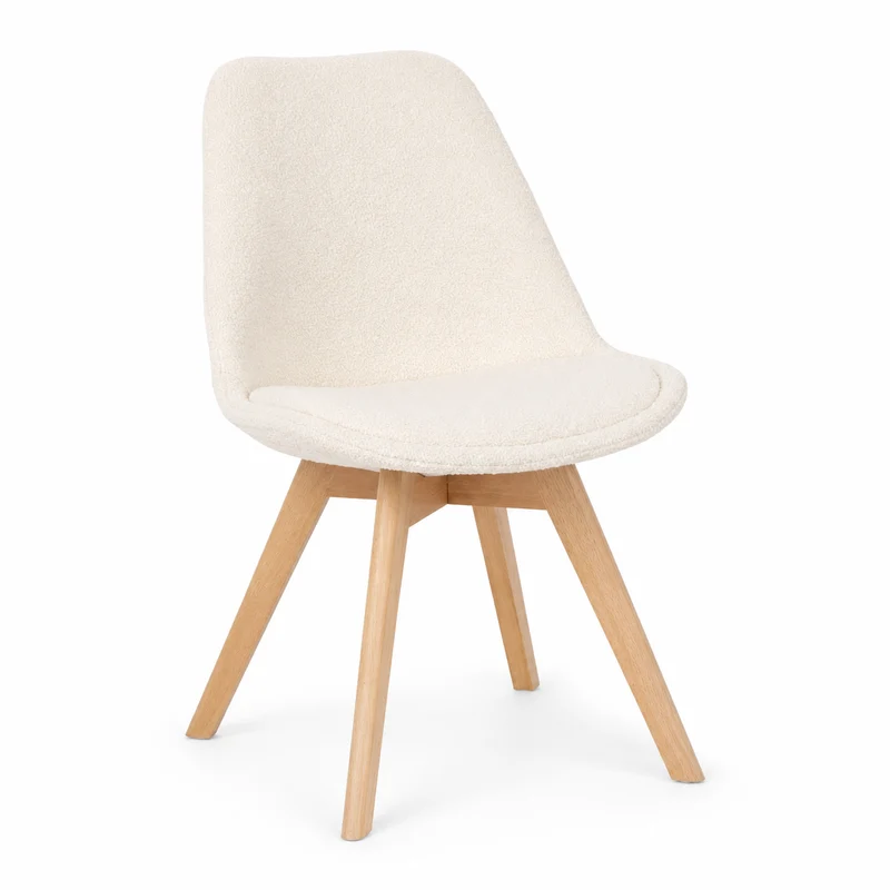 Sedia da pranzo imbottita in bouclé bianco con gambe in faggio – Baya