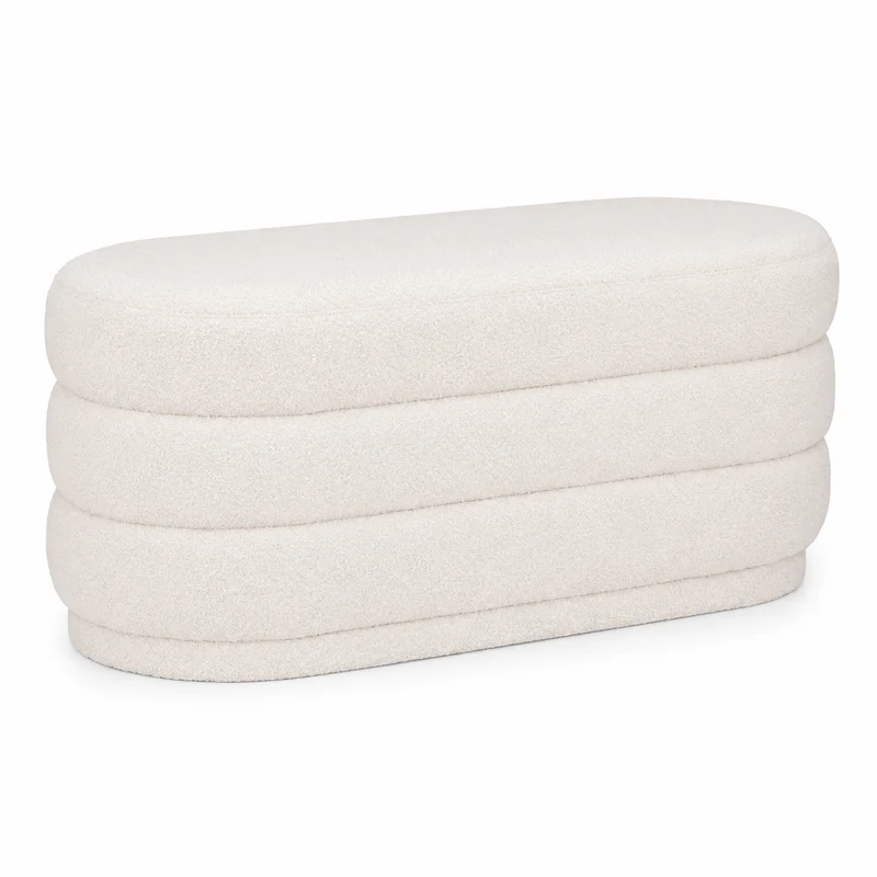Panca imbottita in tessuto bouclé bianco 100x40 cm – Sinan