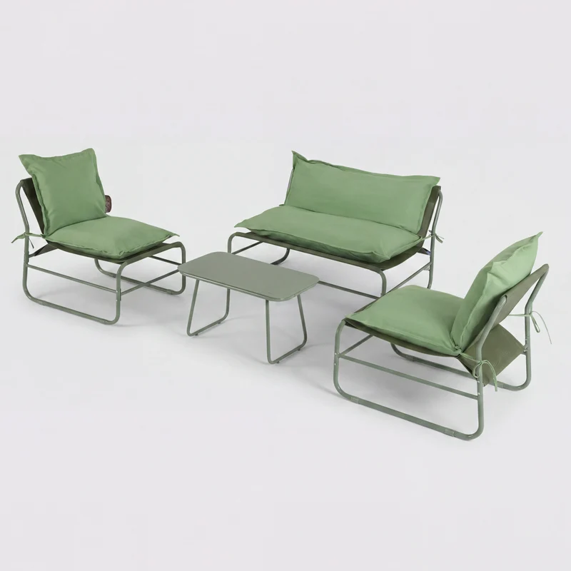 Leran - Set Salotto da giardino 4 posti con tavolo in vetro verde