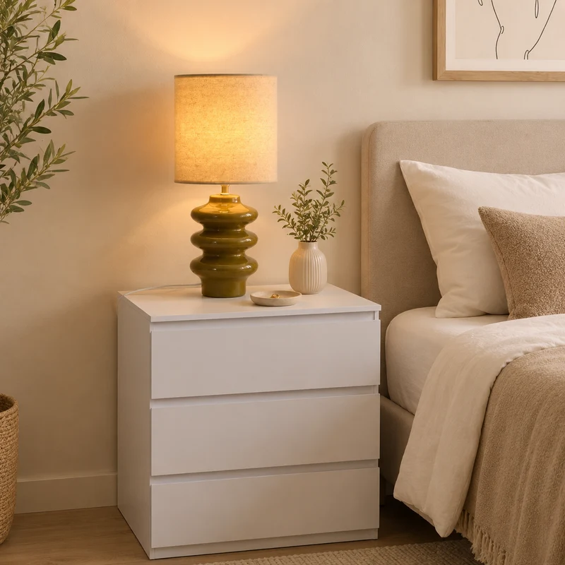 Lampada da tavolo con abat-jour kaki e base in ceramica – Vinus