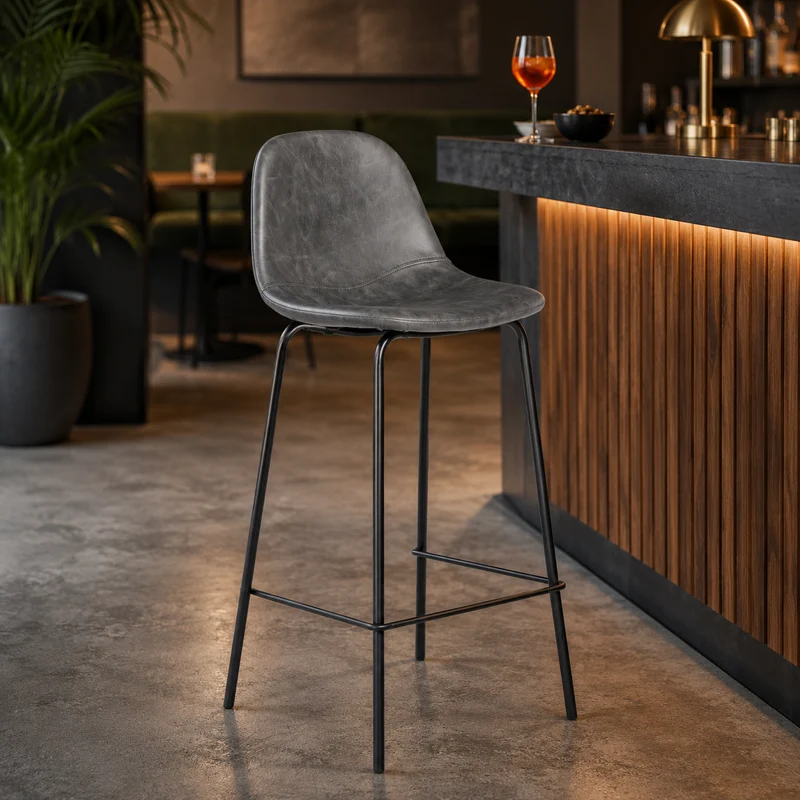 Sgabello bar imbottito grigio in ecopelle vintage – Vladi