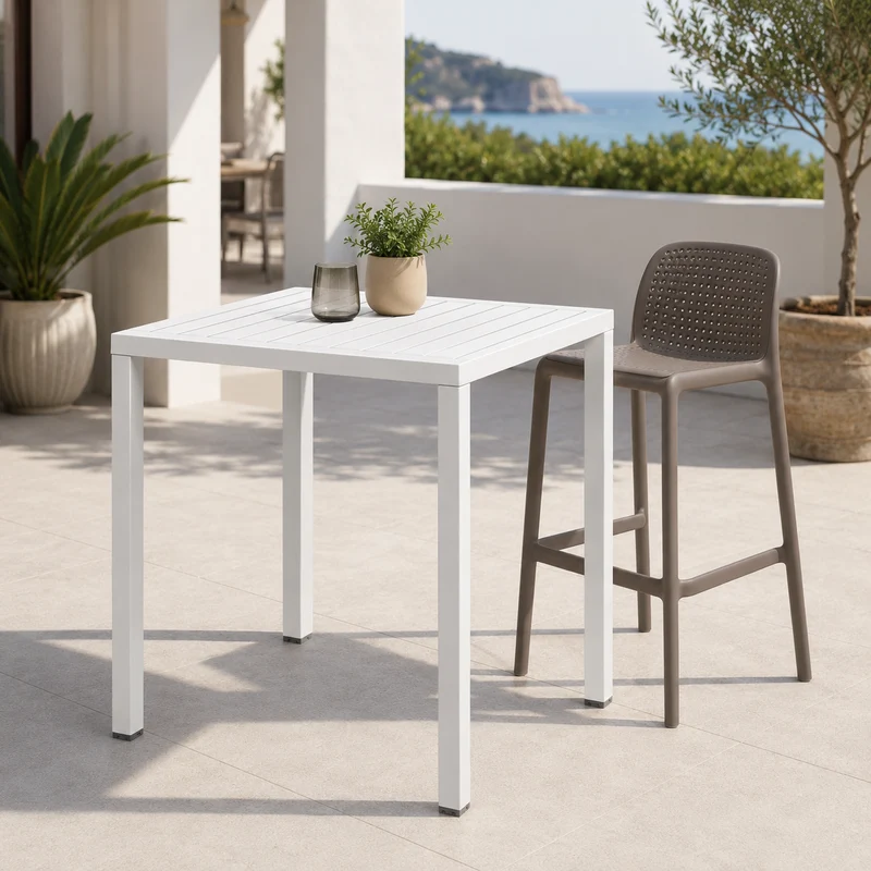 Tavolo da giardino quadrato 70x70 cm bianco impilabile – Cube