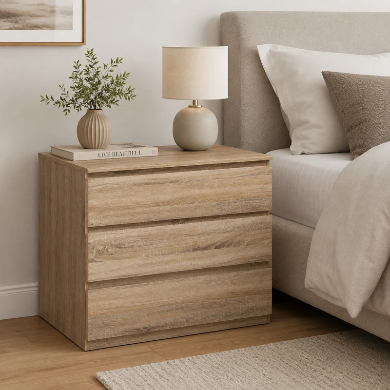 Comodino con 3 cassetti effetto legno – Dolo