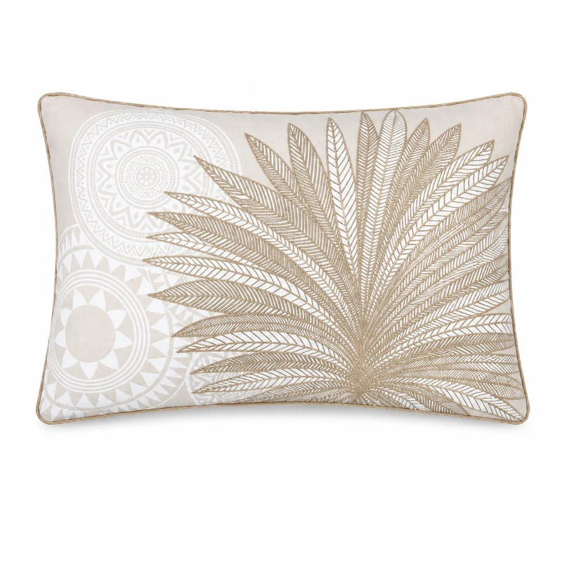Cuscino da esterno in cotone naturale con ricamo foglie di palma dorate 40x60 cm – Mekong