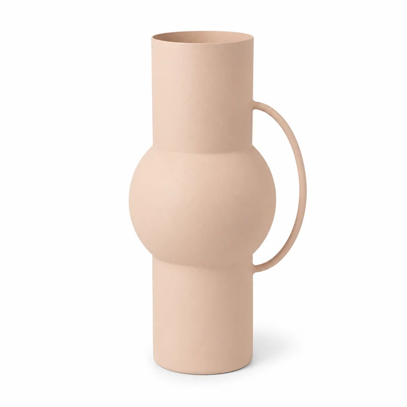 Vaso decorativo in ferro rosa cipria con manico circolare H36 cm – Jari