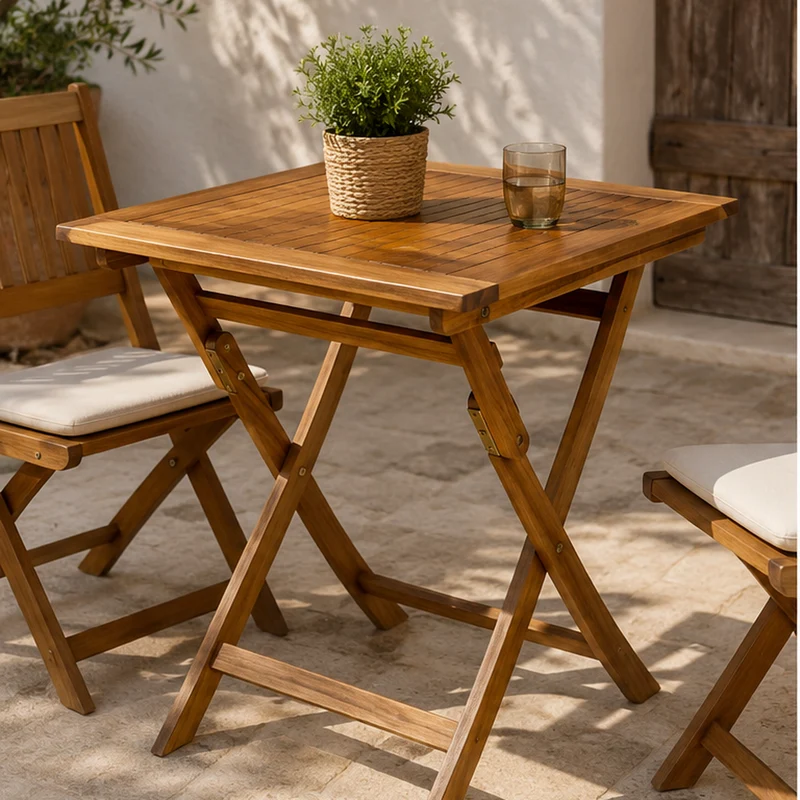 Tavolo da giardino pieghevole quadrato in legno riciclato 70x70 cm – Noemi