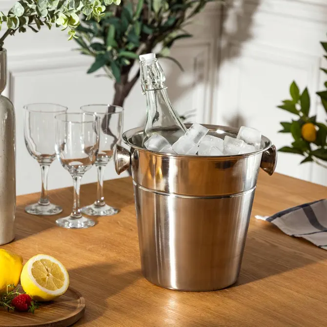 Secchiello per champagne e vino in acciaio inox con manici – Glacette