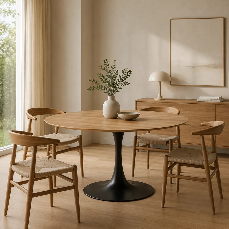 Tavolo rotondo da pranzo effetto legno con base tulip – Bloom