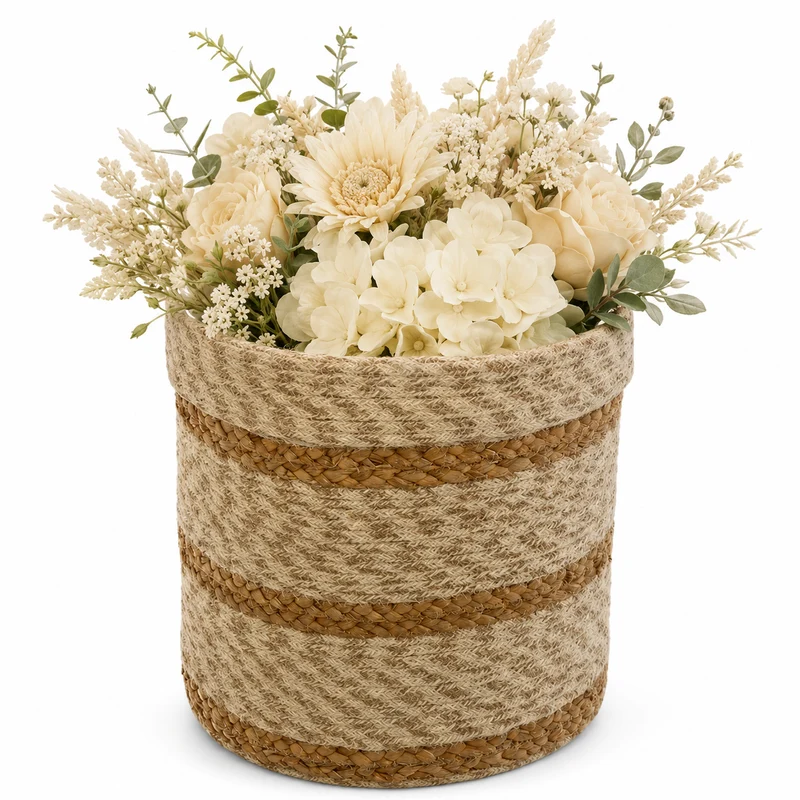 Cestino portaoggetti in jute e fibra naturale intrecciata rigata – Kuna