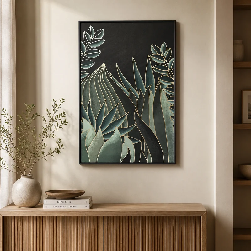 Tela decorativa jungle con effetto foil incorniciata – Selva