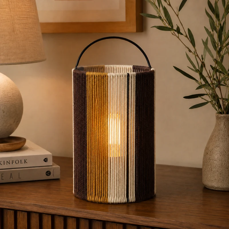 Lanterna decorativa in corda di cotone con manico e luce a batteria - Bandy