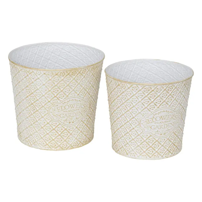 Cache-pot in metallo bianco con patina dorata misura large Ø 24,5 cm · H 22 cm – Tino