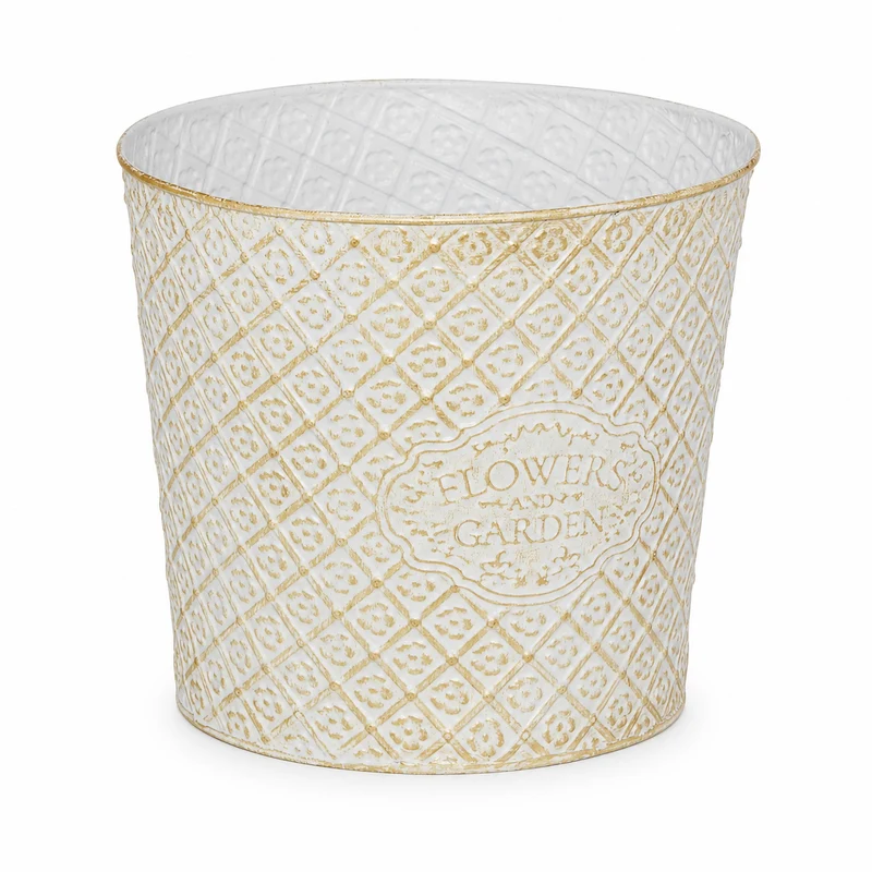 Cache-pot in metallo bianco con patina dorata H20cm – Tino
