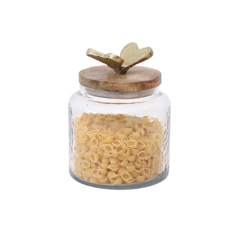 Barattolo in vetro con tappo in legno e farfalla - Tre Misure