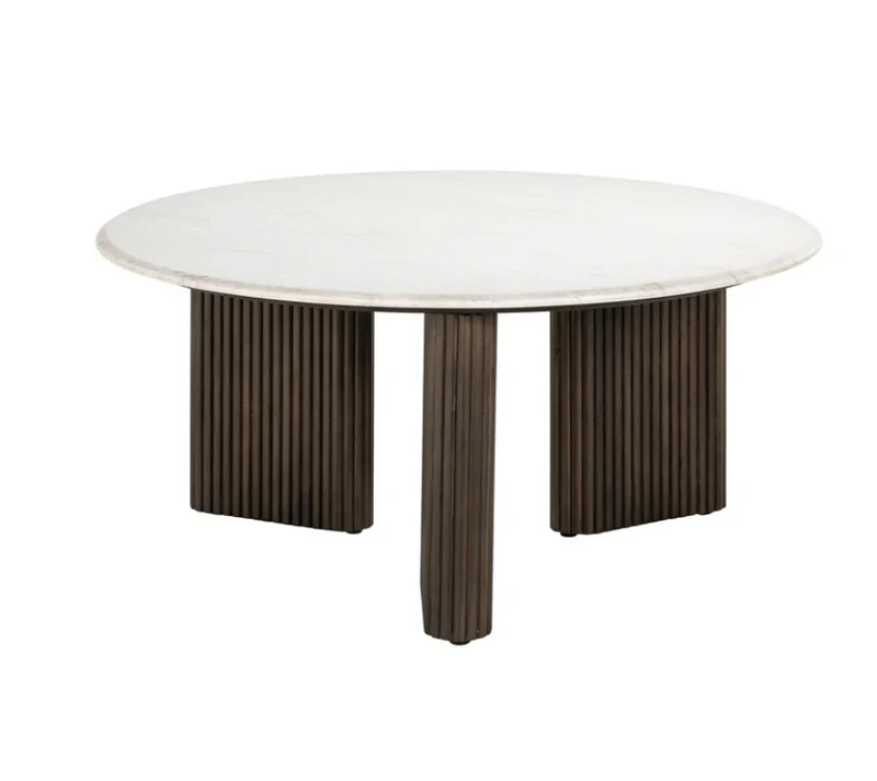Richmond Interiors Couchtisch Mayfield 90Ø - Mangoholz Braun & Marmor Weiß