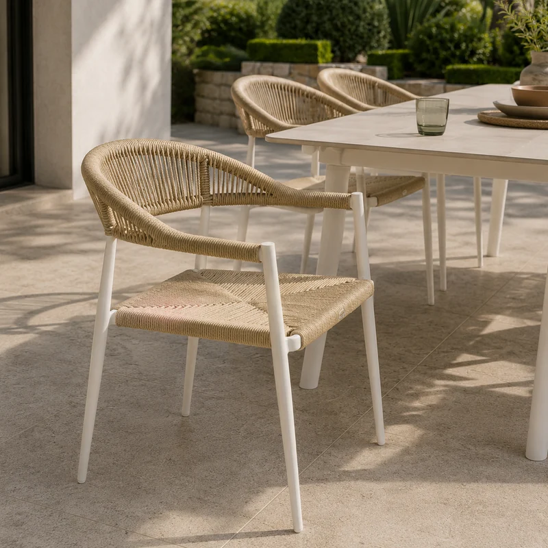 Sedia da giardino con braccioli in alluminio e corda naturale – Daniel