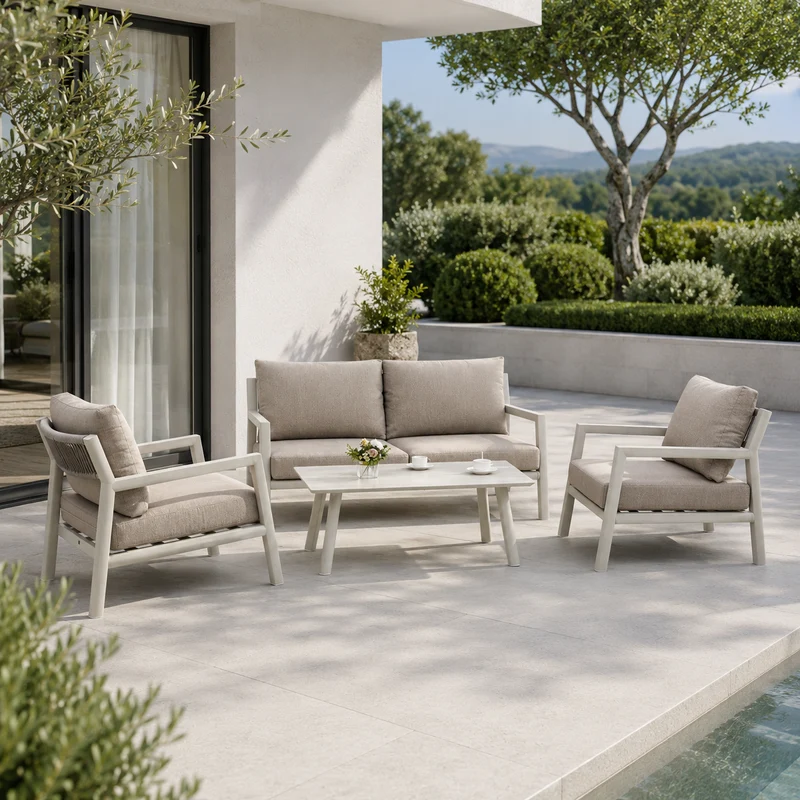 Salotto da giardino completo 4 posti in alluminio con cuscini – Alessia