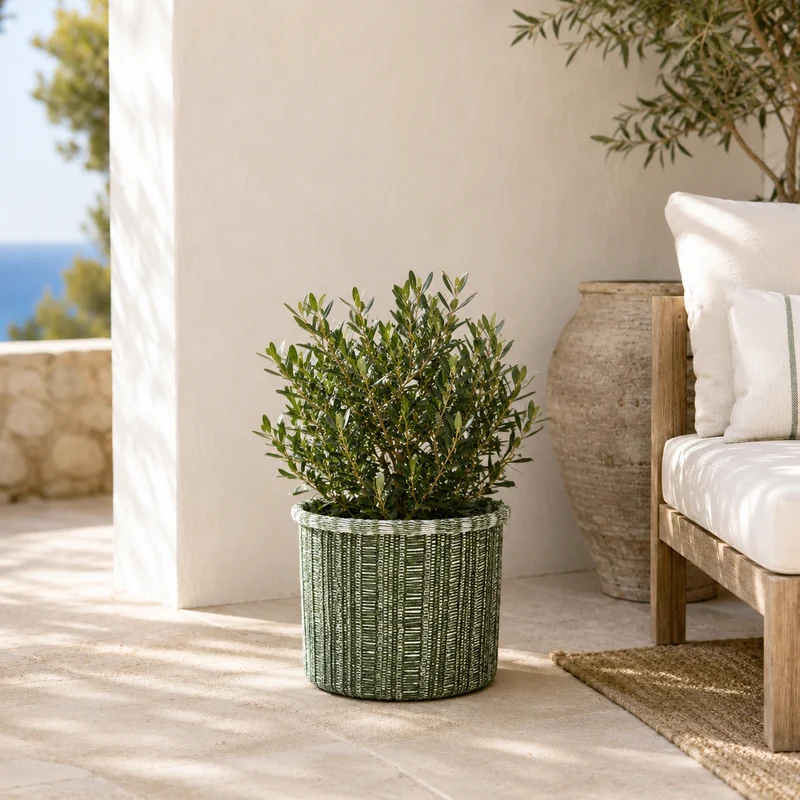 Cesto portavaso rotondo intrecciato verde H23xD23cm – Danfield