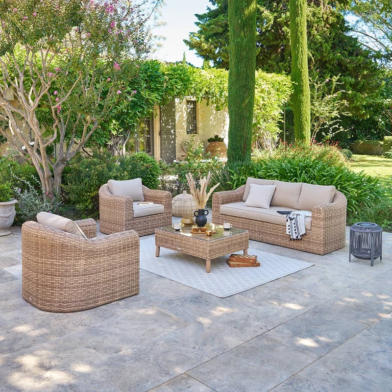 Salotto da giardino completo 5 posti in resina intrecciata – Mooréa Savana